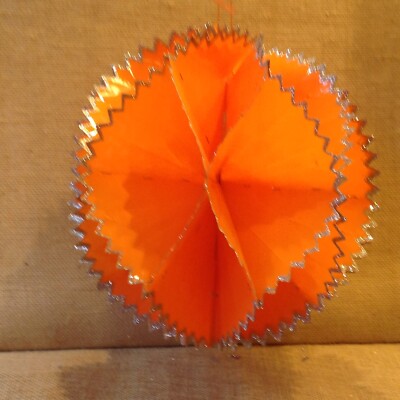HALLOWEEN PARTY DECOR 3D HANGING 12  HONEYCOMB SPHERE ORANGE,  glitter edges