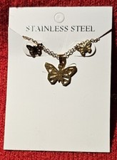 Set Gold Plated Stainless Steel Jewelry Necklace Heart Pendant Earrings Set