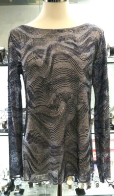Giorgio Armani Blue Stone Embellished Long Sleeve Top - Very Good Condition
