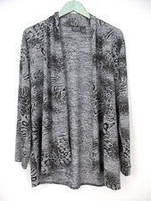 Chicos 2 Cardigan Sweater Animal Print Draped Open Front Slinky Knit Gray M/L