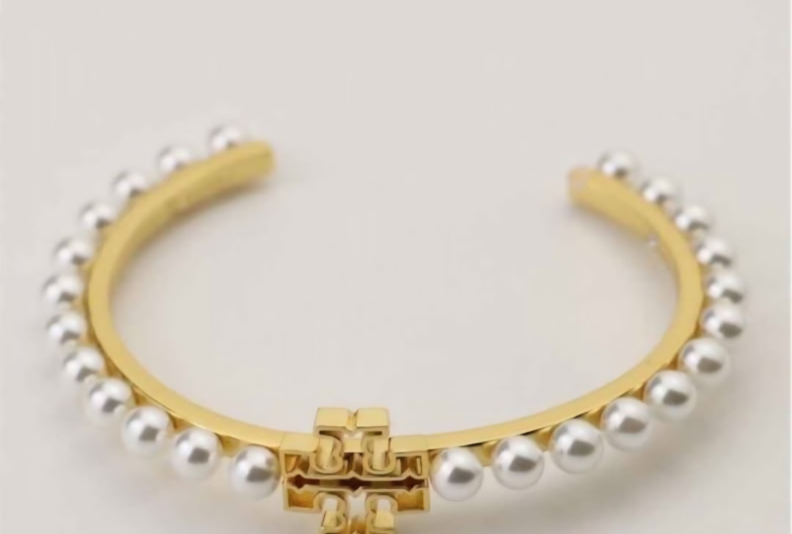 Tory Burch Gold-Tone Cuff Bracelet with Pearl Accents, Round Shape, Beaded