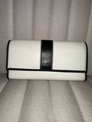 Vintage Coach Hampton Trifold Wallet, Zippered Coin Pouch, White/Black, Blue Int