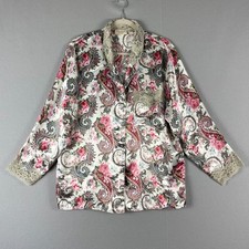 Vintage Victorias Secret Gold Label Paisley Pajama Top Medium Floral Lace Satin
