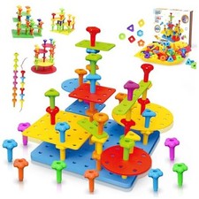 Peg Board Toy set 73Pcs DIY Building Stacking Toys for Kids 3-6 Years Old,STEM