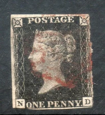 GB QV 1840 1d Penny Black SG1 ND Red Maltese cross cat £525
