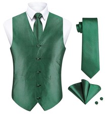 Suit Vest for Men Formal Paisley Mens Vests Dress Tie and Pocket Large Green