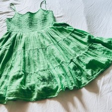 NWT American Eagle Green Smocked Tiered Mini Dress S Spring Summer Pockets