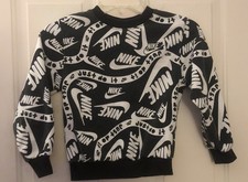Nike Sweatshirt Boys Logo All Over Spell Out Pullover Hooded Kids S 5/6