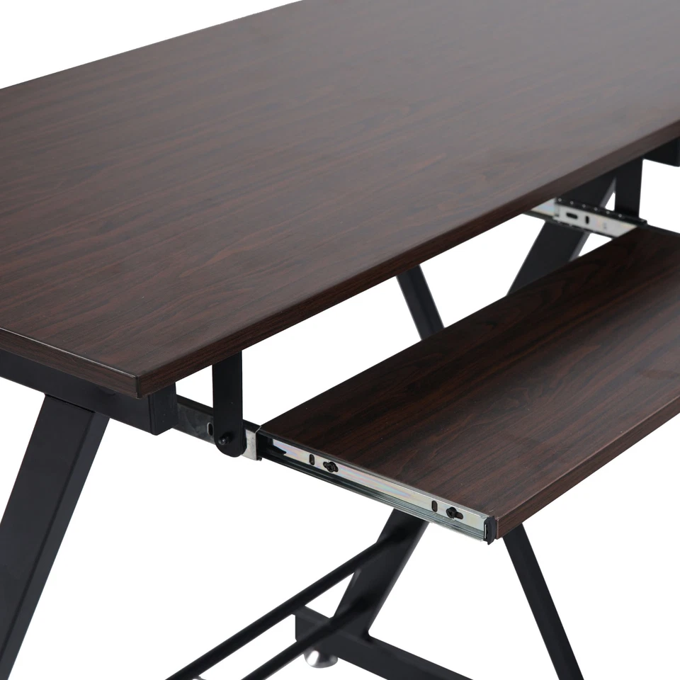 SVITA Eckschreibtisch Nussbaum-Optik schwarze Metall-Beine Computertisch Tisch - Bild 3 von 4