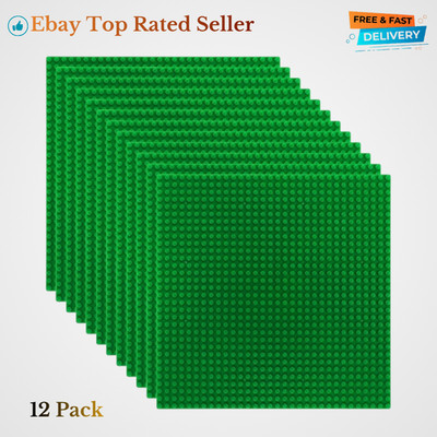 12 Pack Building Baseplates Compatible with Standard Bricks 10x10 Inches Green