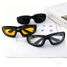 3 Pair Chopper Riding Motorcycle Glasses Clear Smoke Yellow, Padded, Comfortable