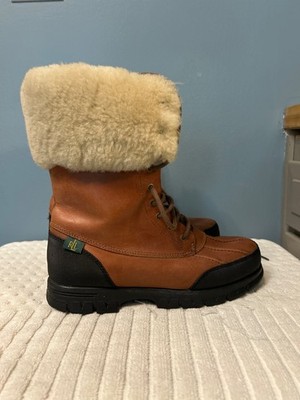 RALPH LAUREN BROWN LEATHER LADIES DUCK  BOOTS FUR  SIZE 7.5 