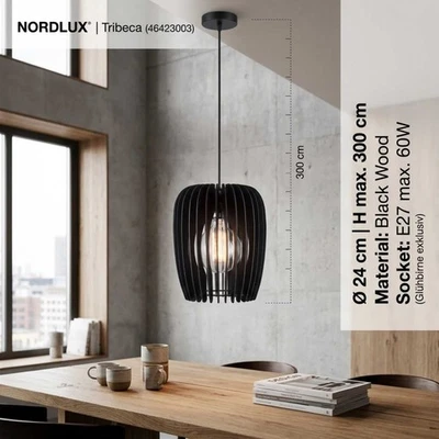Nordlux Tribeca Pendelleuchte Schwarz – Holz Hängelampe Ø 24 cm (E27) - Bild 1 von 4