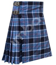 Men's Blue Tartan Kilt 8 Yard Traditional Leather Straps Custom Size Scottish