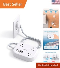 Travel Power Strip with 3 Outlets  4 USB Ports - Flat Plug, Certified