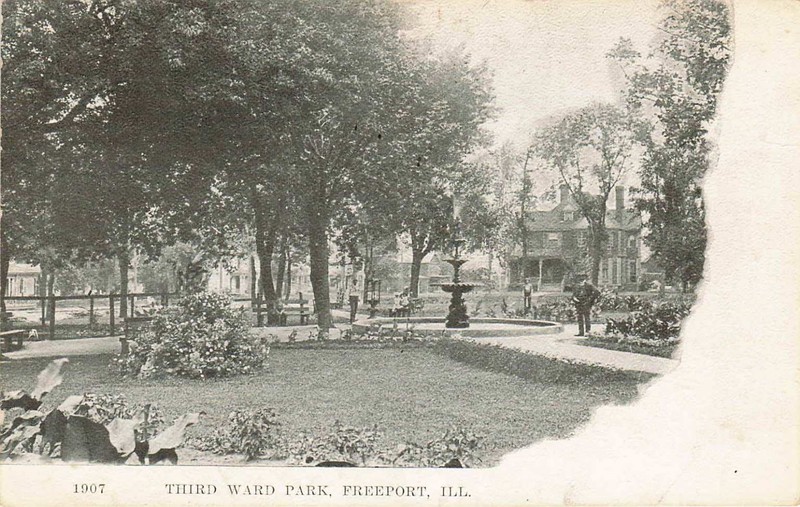 1907 Third Ward Park Freeport Illinois RPPC Postcard Fountain House #107
