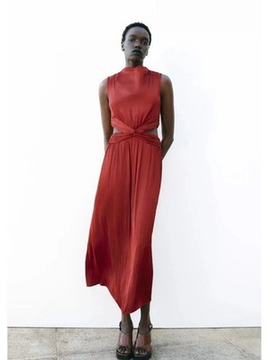 red satin cut out dress Satin Cutout Corset Maxi in Red