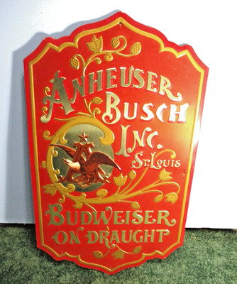 Vtg Anheuser Busch Inc. Budweiser Beer Embossed Tin Metal Sign St Louis 25x15