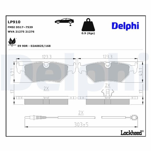 Delphi Bremsbelagsatz, Scheibenbremse LP910 FüR CitroËN Passend FüR Fiat-image