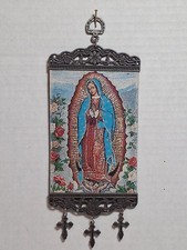 "Nuestra Señora de Guadalupe Tapiz Estandarte Santísima Virgen María Tela Metal 93/4"" Largo"