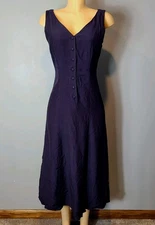 Vtg Navy Minimalist Midi Dress Womens Sz 10 Old Money Parisian Preppy 90s Casual