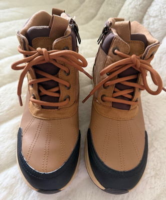 UGG SIZE 5 Tan/Black Leather Waterproof Emmett Tinsulate Thick Lace Up Duck Boot