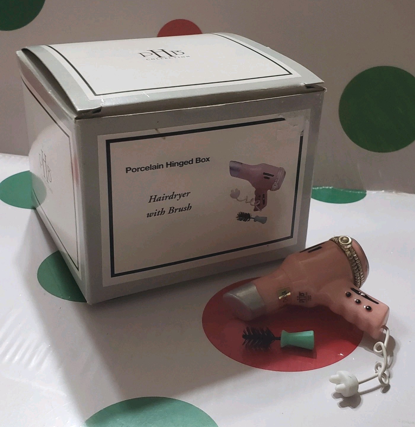 Midwest of Cannon Falls NIB Porcelain Hinged Box Hair Dryer PHB with Brush Trinket-image