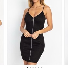 Iris Black Denim Zip Front Mini Dress XL