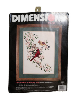 1998 Dimensions Crewel Embroidery Kit Cardinals in Dogwood Vintage 1516 Picken
