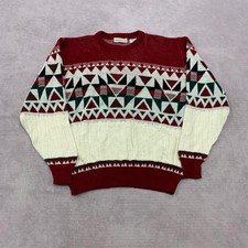 Vintage Knitted Jumper abstract patterned grandad knit sweater Men's M