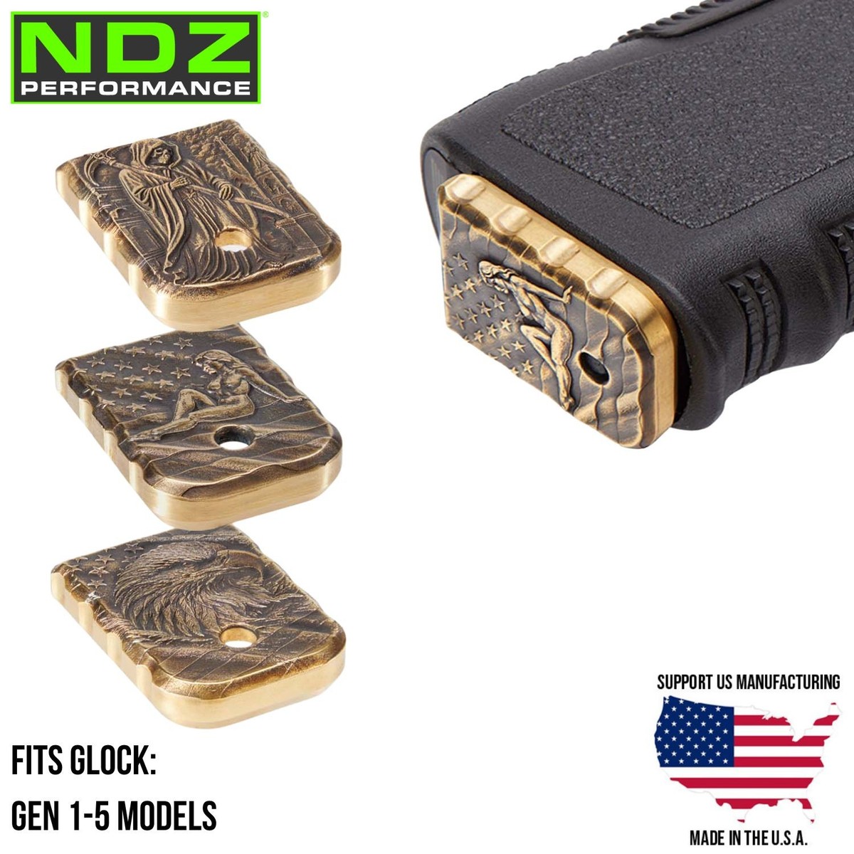 NDZ Glock 17 19 20 23 26 45 Brass 3D Heavy Weight Magazine Base
