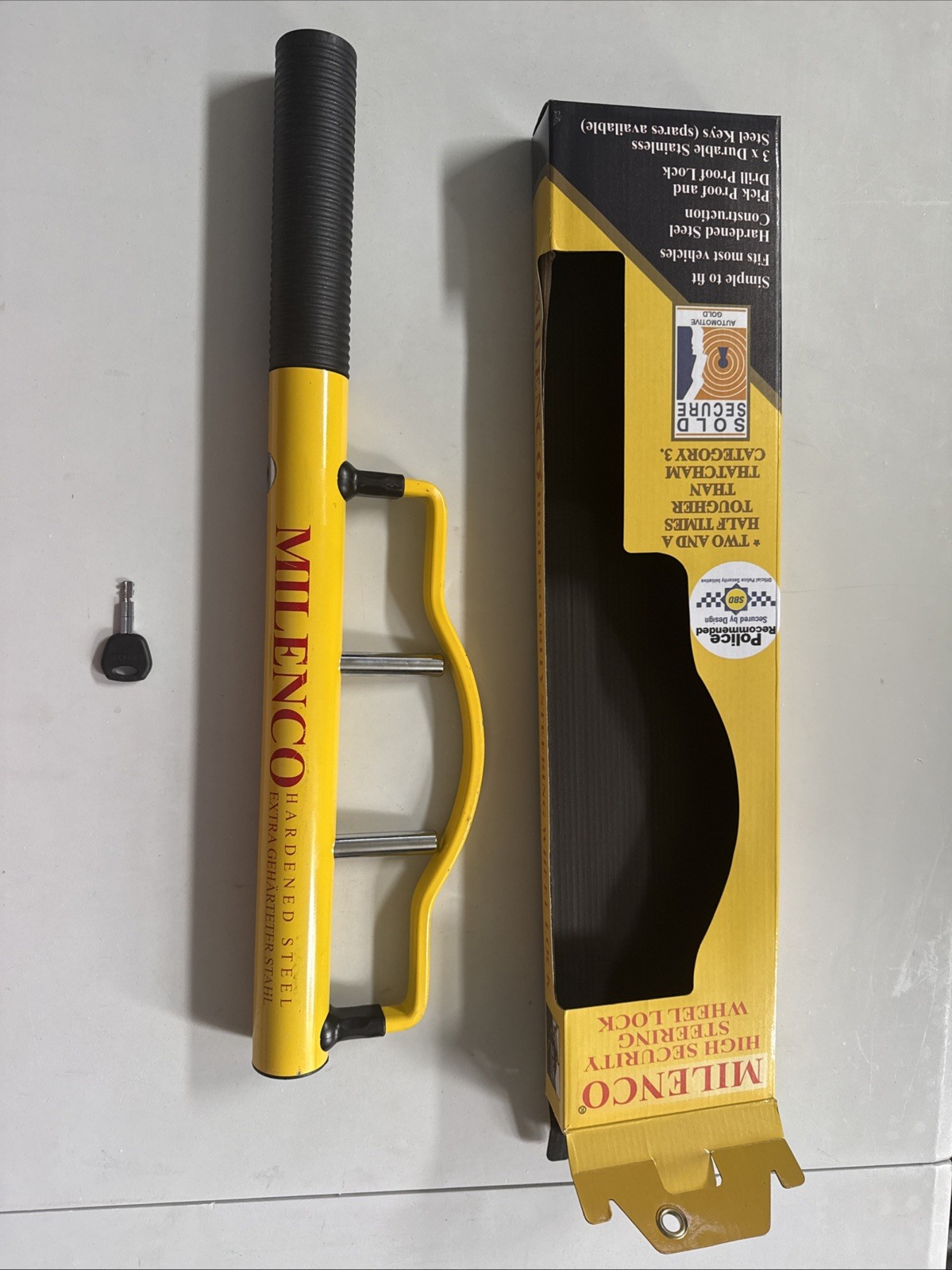 Milenco High Security Steering Wheel Lock Commercial Van Anti-Theft Yellow 1 Key