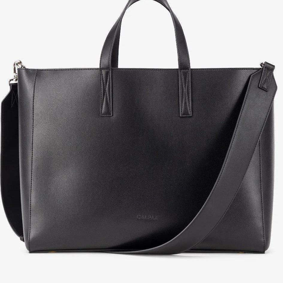 CALPAK Haven Laptop Tote Bag Black Faux Leather Work Travel Bag ATO2101 NWT