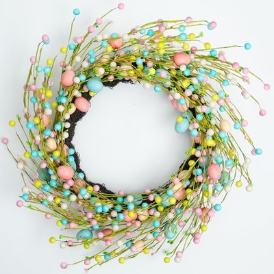 24'' Easter Egg Wreath with Pastel Pip Berries and Wild Twig Base - Decorative...