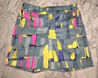 Jamie Sadock Abstract Colorful Shorts Women 14 Side Zipper Golf Pickleball 