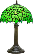 Tiffany Style Green Leaf Vintage Stained Glass Table Lamp Bedside Reading Light