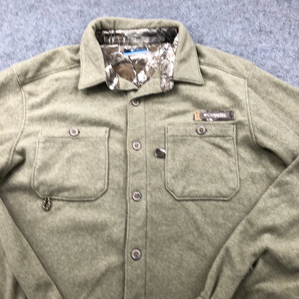 Camisa Columbia PHG Para Hombres Mediana Verde Polar Botón Exterior Caza Camuflaje Foto 4 de 4