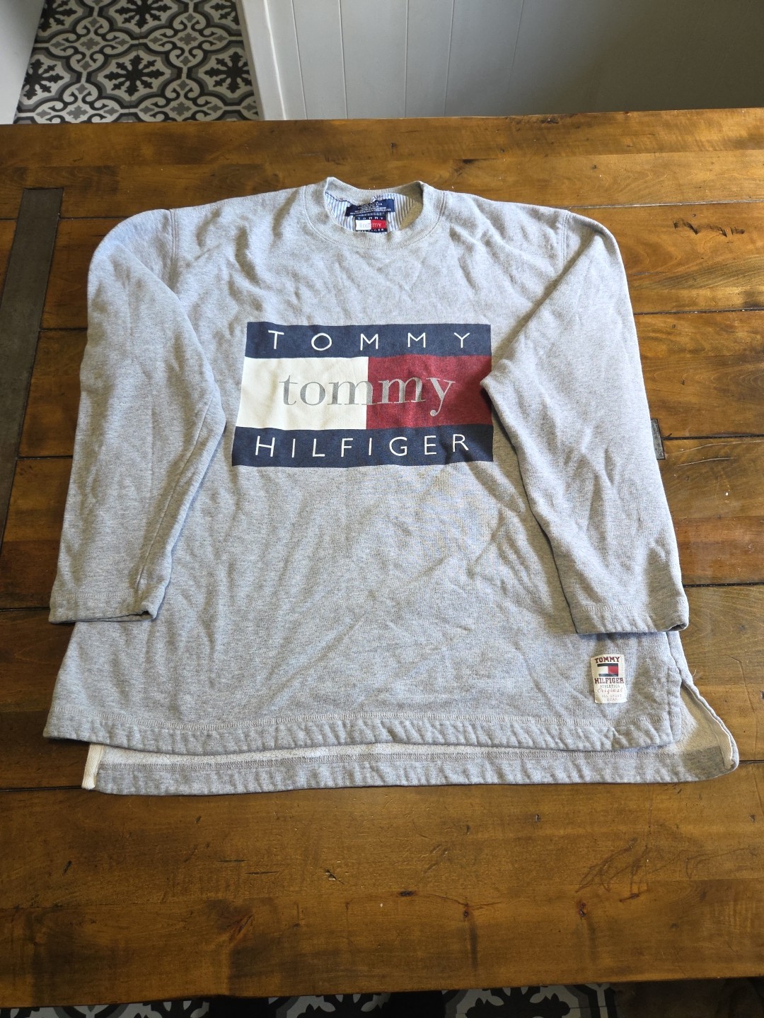 Vintage 90s Tommy Hilfiger Made in USA Heavyweight Shirt Large L Big Logo Flag