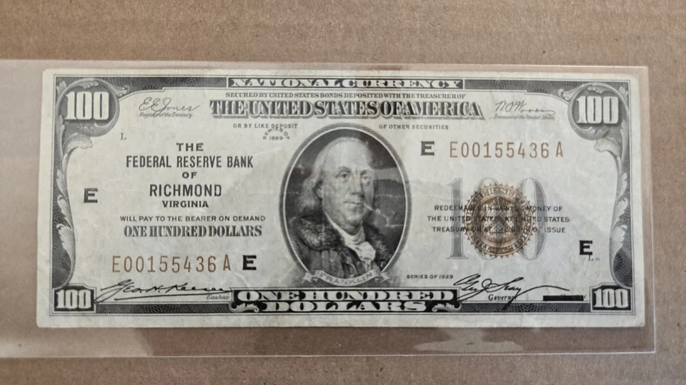 $100 1929 Richmond Virginia VA National Currency Note Federal Reserve Bank - Image 3 of 3