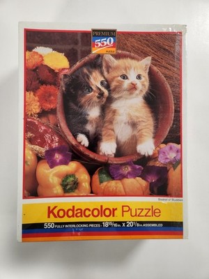 Vintage NEW SEALED Kodacolor Puzzles (Lot Of 2) 550 Pieces 2-Pack Cats & Fruit