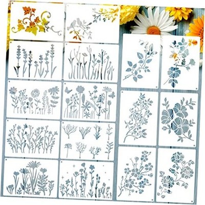 16 Pieces Wild Flower Stencils for Painting 4.3x6.3 Inch, Reusable Template 