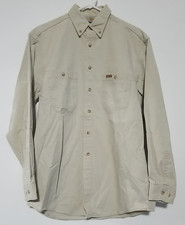 Vtg. Men's M- CARHARTT Beige Cotton Long Sleeve Button Up Shirt