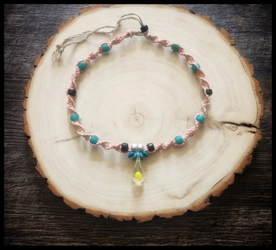 #ad Natural and Coral Hemp Necklace With Yellow Glass Mushroom Pendant amp; Glass Beads $16.99