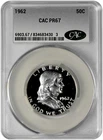 1962 50C Proof Silver Franklin Half Dollar CAC Graded PF 67 White Light Cameo