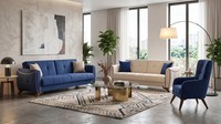 Blau-Beiges Wohnzimmer-Set Sofas Stoffsofas DesignermöBel