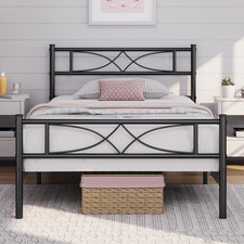Twin Size Bed Frame Metal Platform Bed with Curved Design Headboard Footboard/No