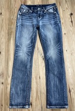 Miss Me Mid Rise Straight Embroidered Jeweled Jeans Womens 28