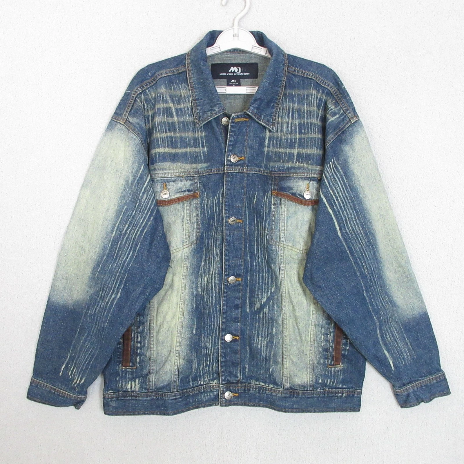 Moffat Jacket Mens XL Distressed Washed Blue Authentic Sports Denim Vintage