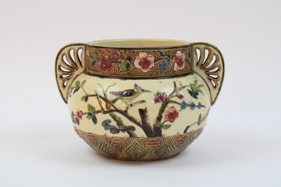 Gerbing & Stephan Vase Majolika 19. Jhd. Keramik Floraldekor (479-10 G3)