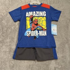 Marvel Spider-Man Shirt Shorts Set Boys 4T Blue Amazing Graphic Toddler 2-Piece
